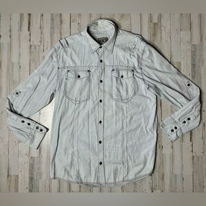 Buckle BKE Shirt Mens XXL White Black Stripe Long Sleeve Athletic Fit